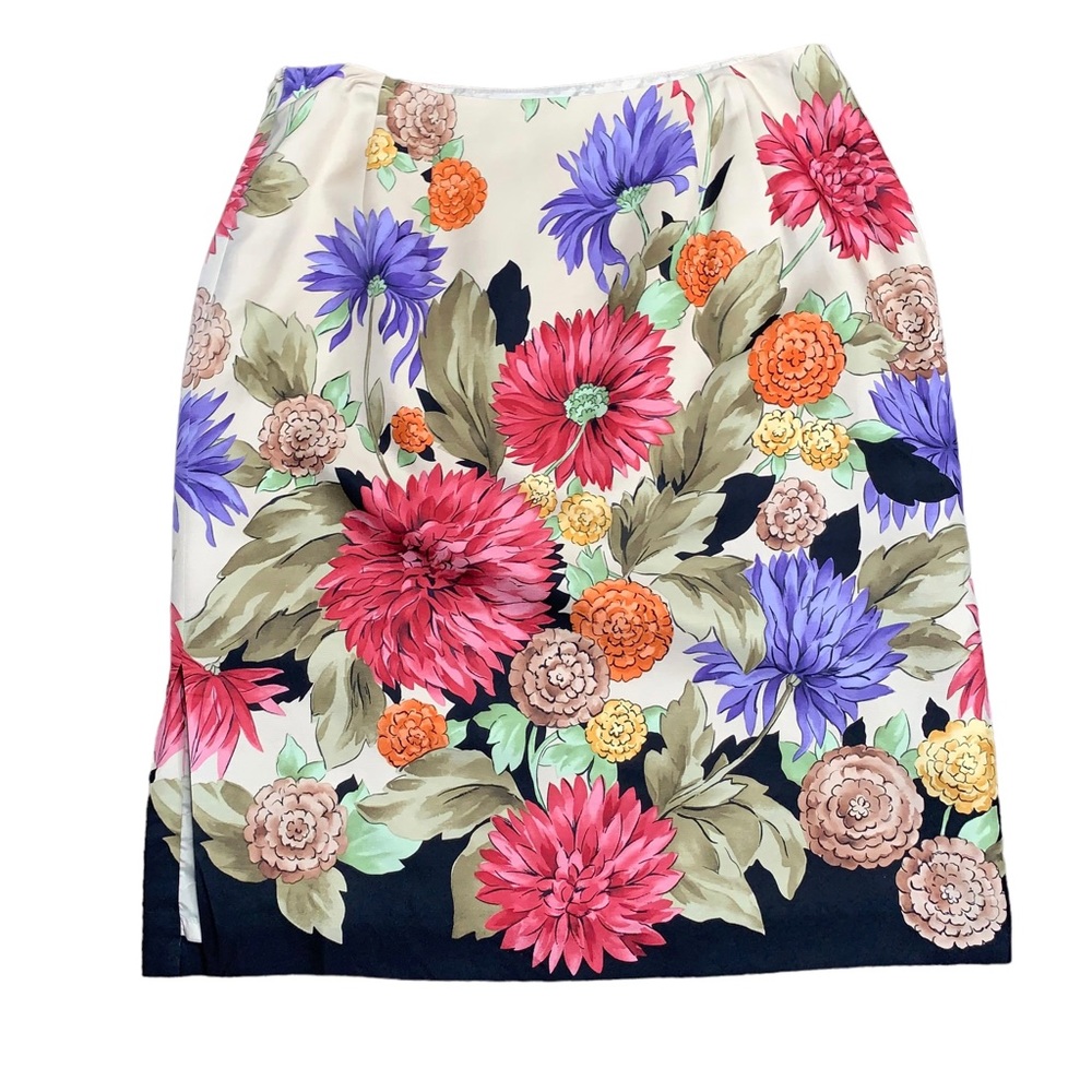 Talbots silk/wool ivory multi coloured floral skirt size 14